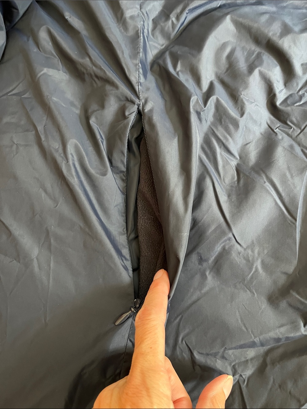 EILEEN FISHER L Blue Down Hooded Jacket Recycled Nylon Button Up Eggshell - Picture 6 of 10
